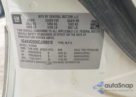 2012 Buick Enclave Leather z USA, uszkodzony, nr VIN 5GAKVCED6CJ388018